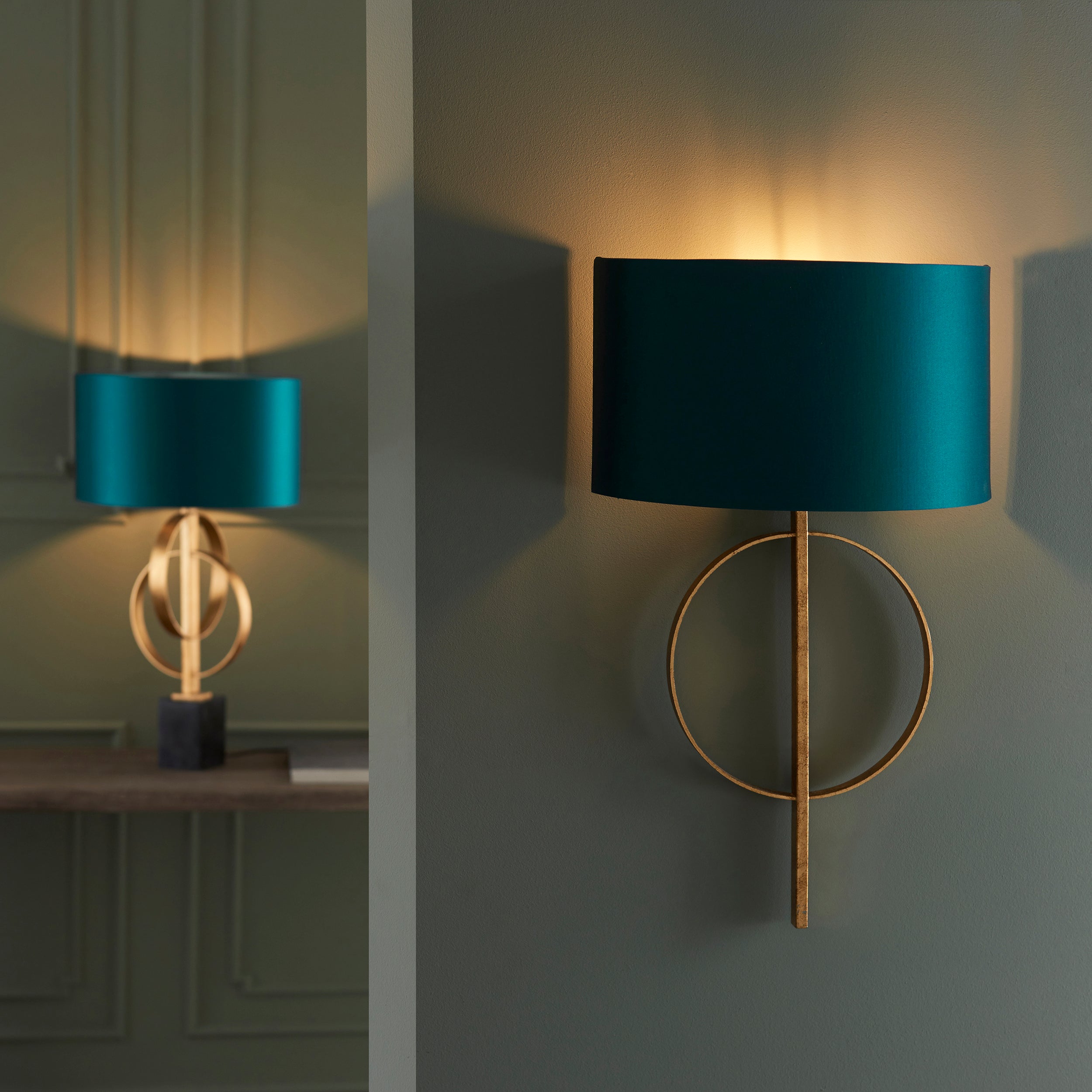 Utopia Interlink Wall Light - Antique Gold With Teal Shade