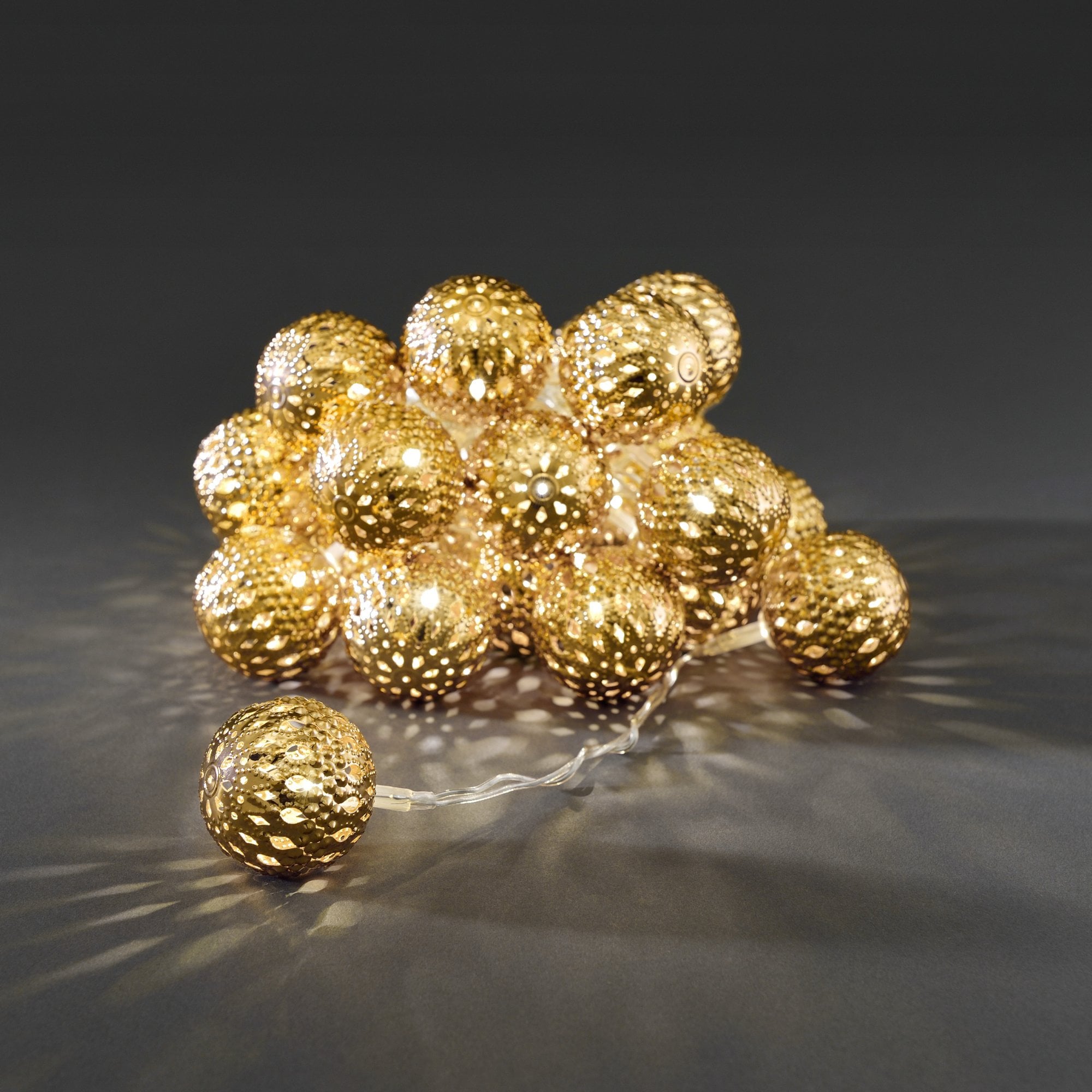 Konstsmide Festoon 3m Decorative Light Set - 24 LED Metal Balls - Gold