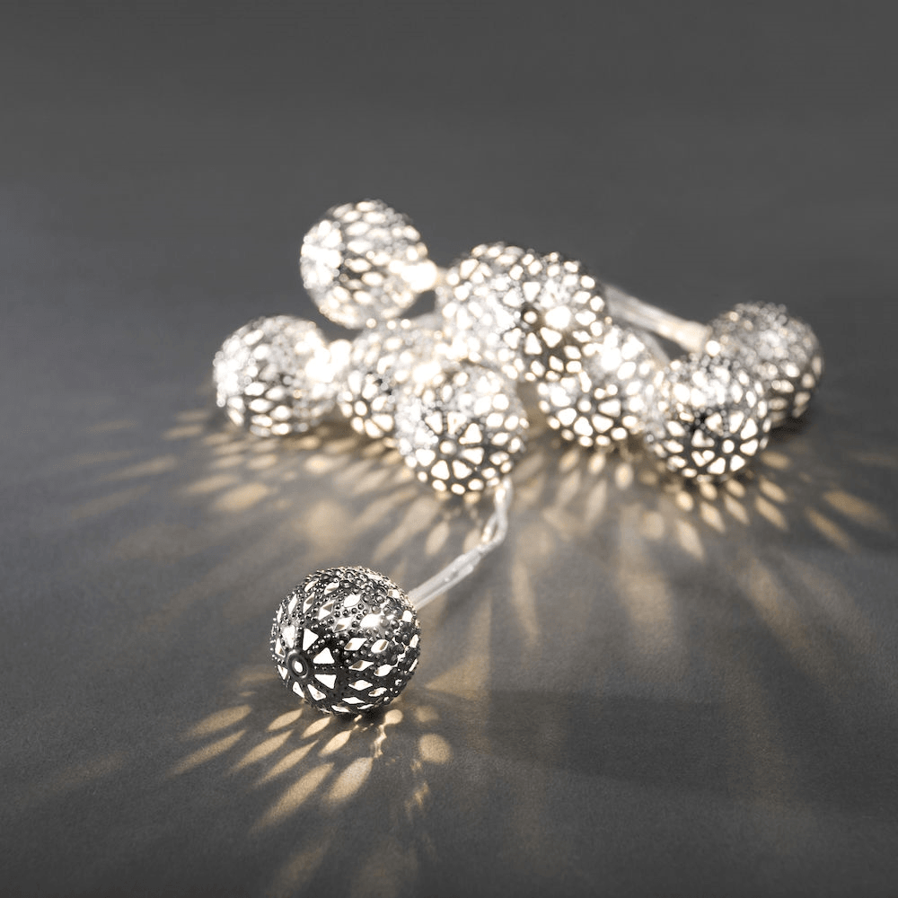 Konstsmide Festoon 0.9m Decorative Light Set - 10 LED Metal Balls - Silver - Battery Operated