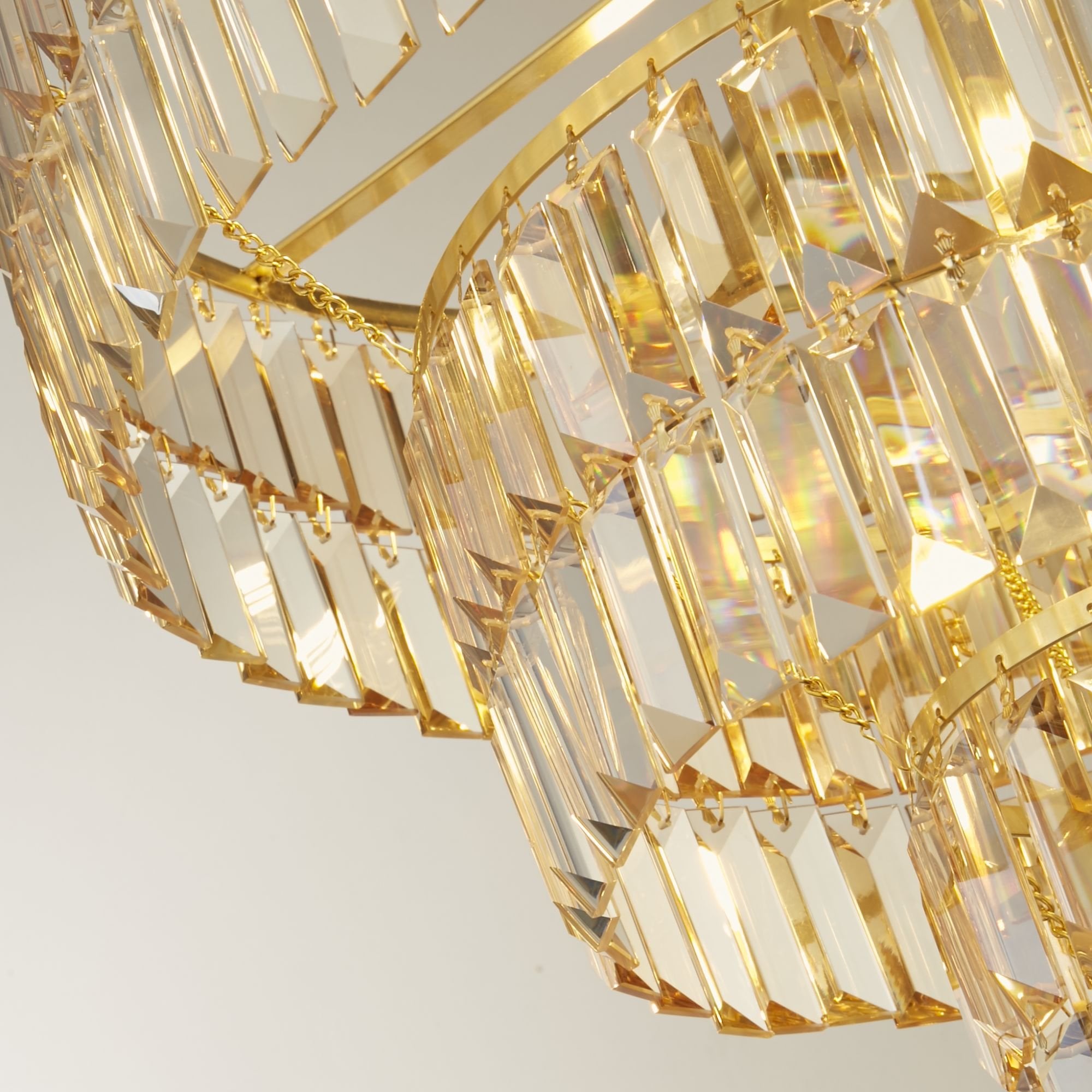 Searchlight Edith 5 Light Pendant - Satin Brass Metal & Champagne Glass