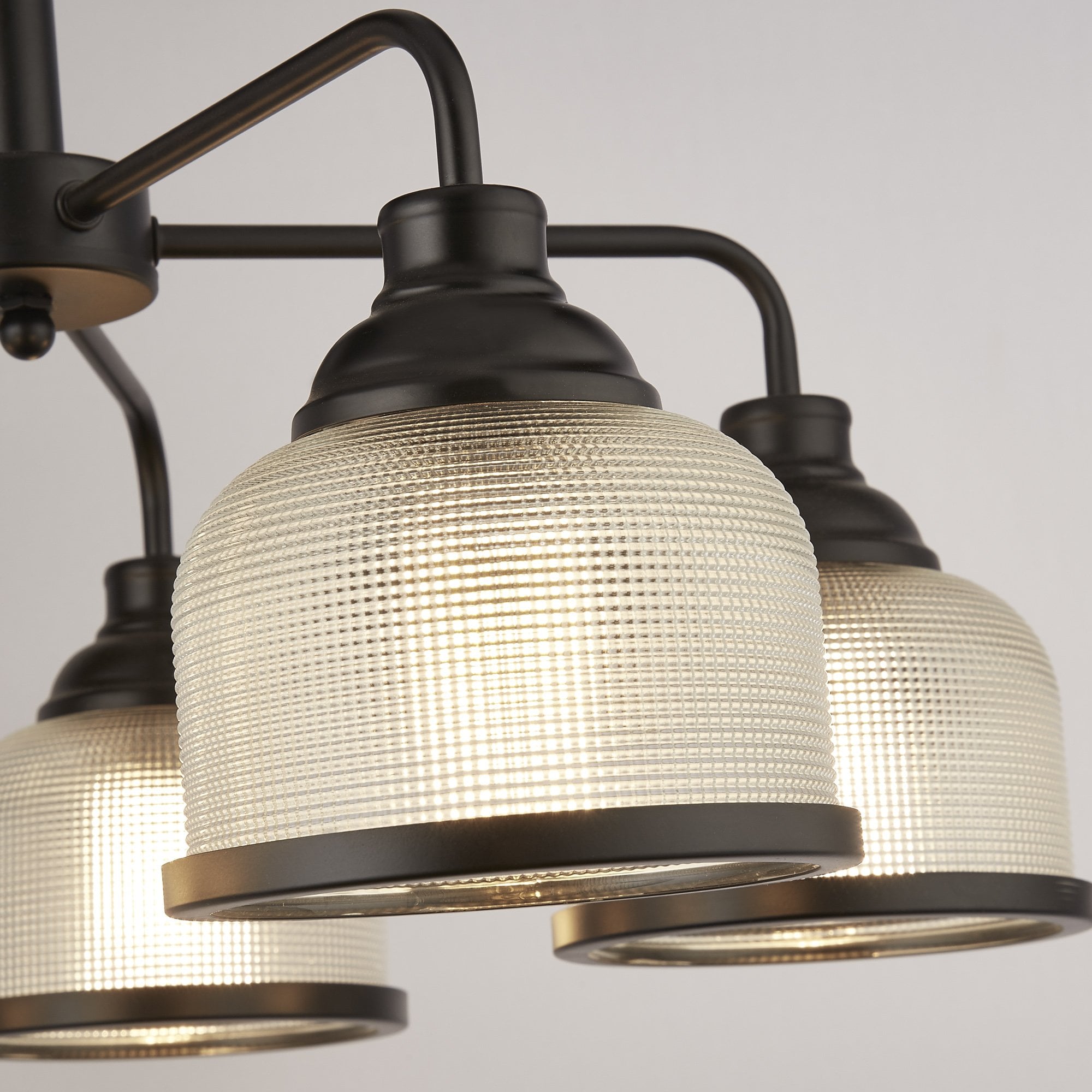 Searchlight Handel 5 Light Pendant - Black Metal & Holophane Style Glass