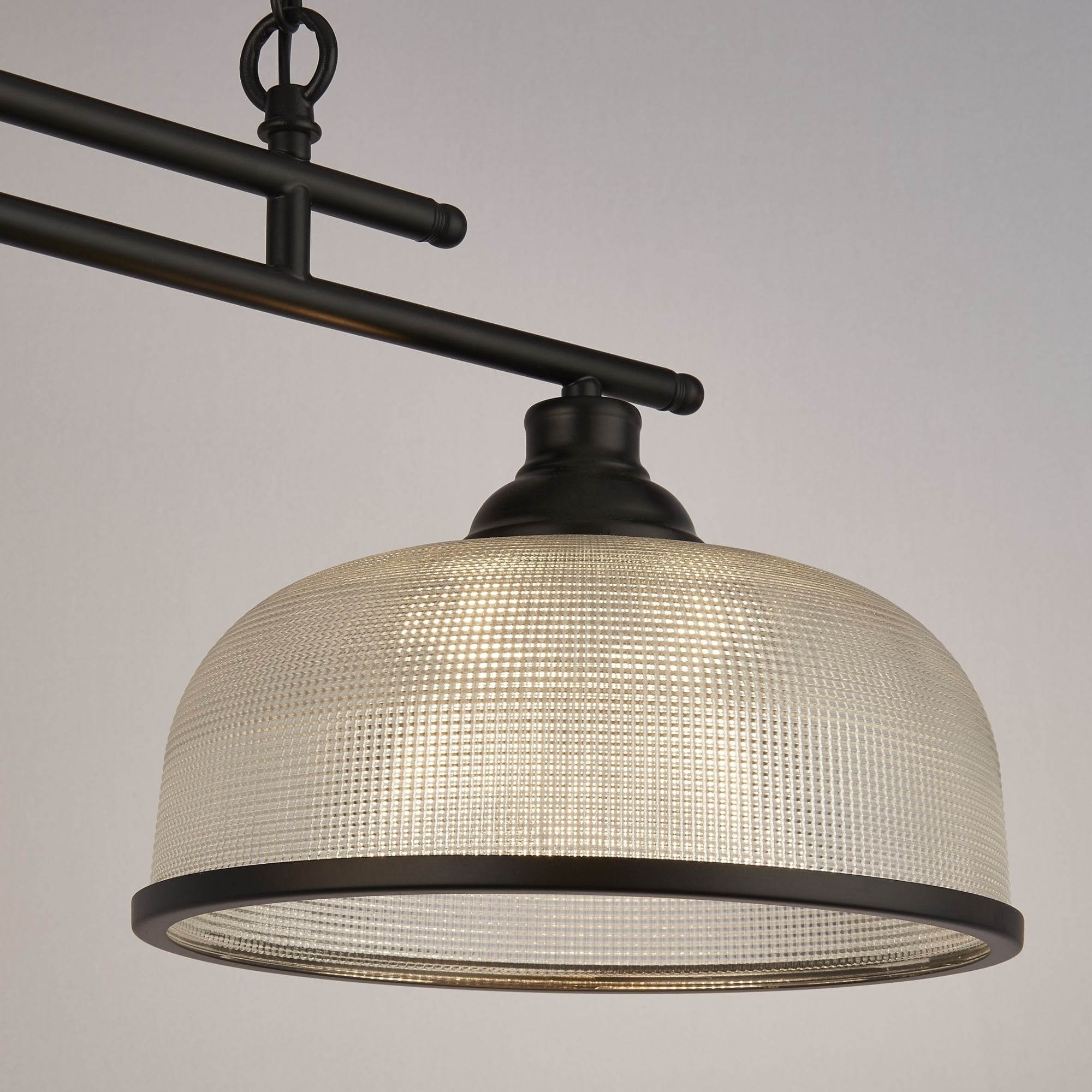 Searchlight Handel 2 Light Pendant - Black Metal & Holophane Style Glass