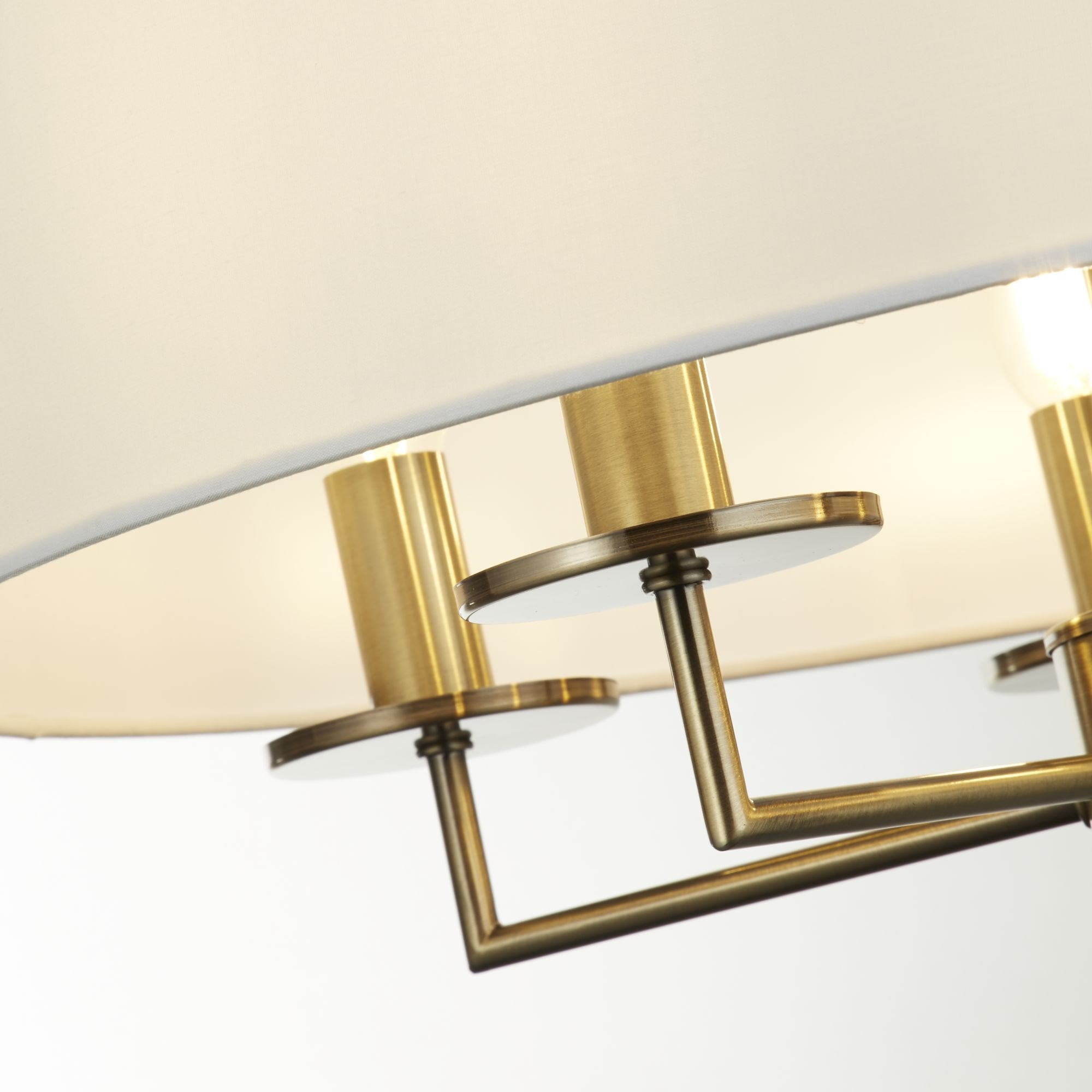 Searchlight James 5 Light Pendant - Antique Brass & White Linen Shade