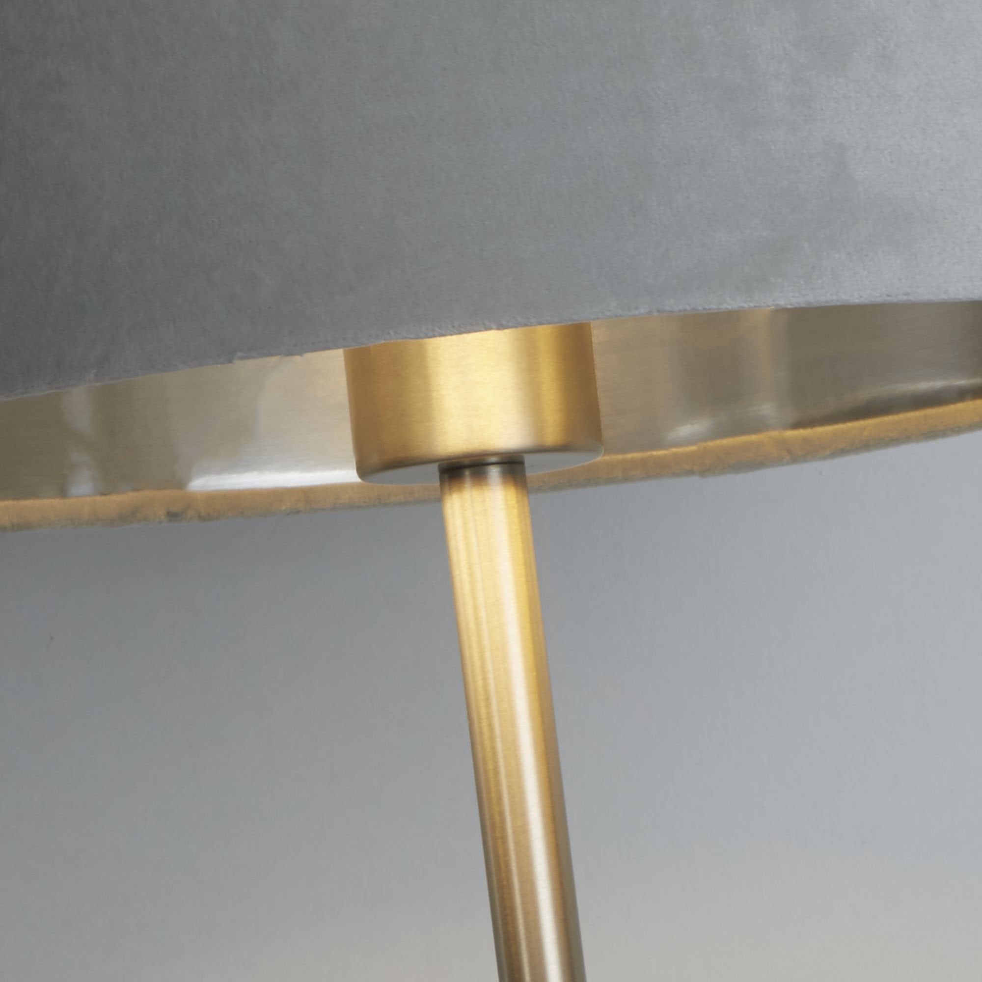 Searchlight Fairview USB Table Lamp - Satin Nickel & Grey Velvet Shade