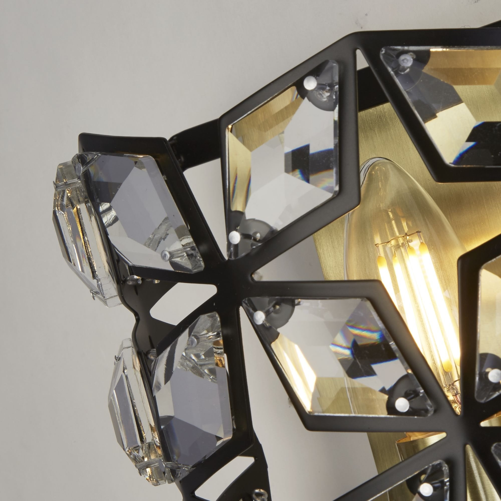 Searchlight Islington Wall Light - Black, Crystal & Brass