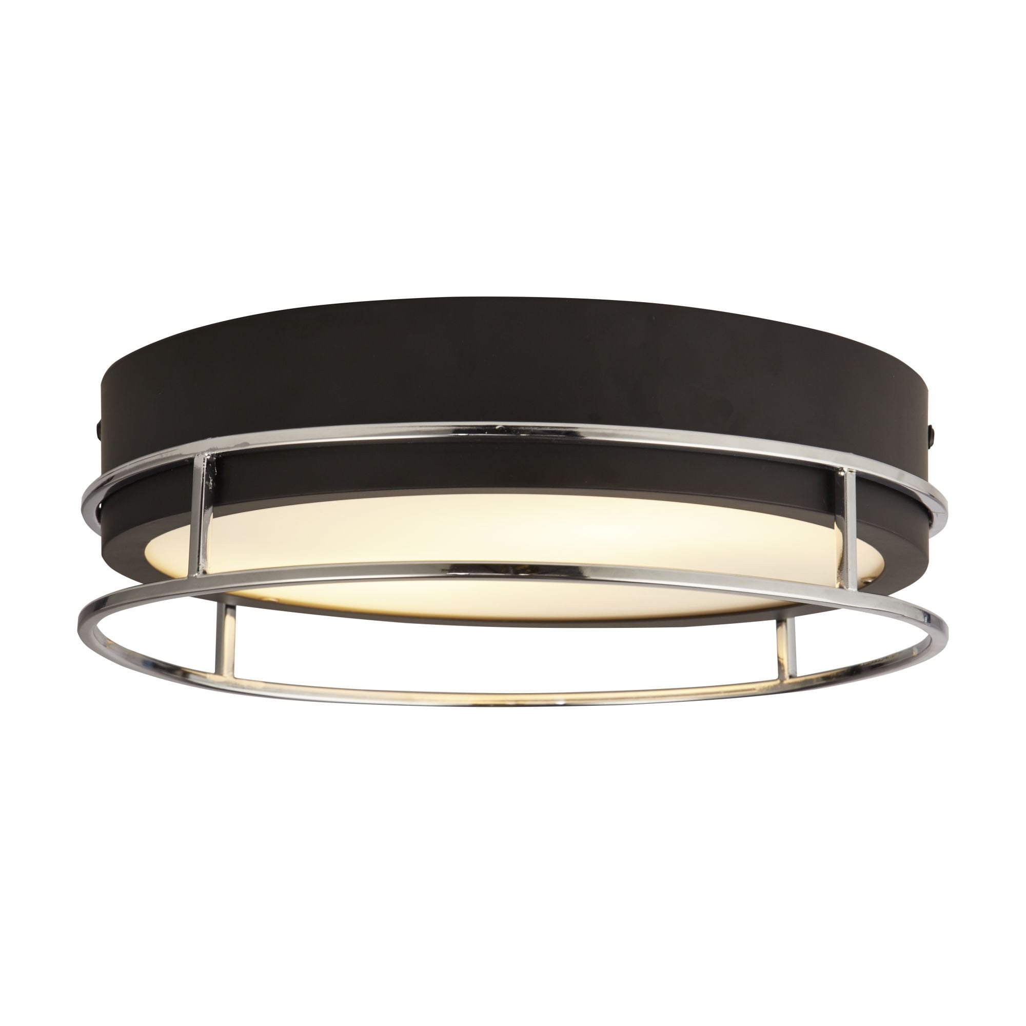 Searchlight Peel 2 Light Flush - Black, Chrome & Frosted Glass