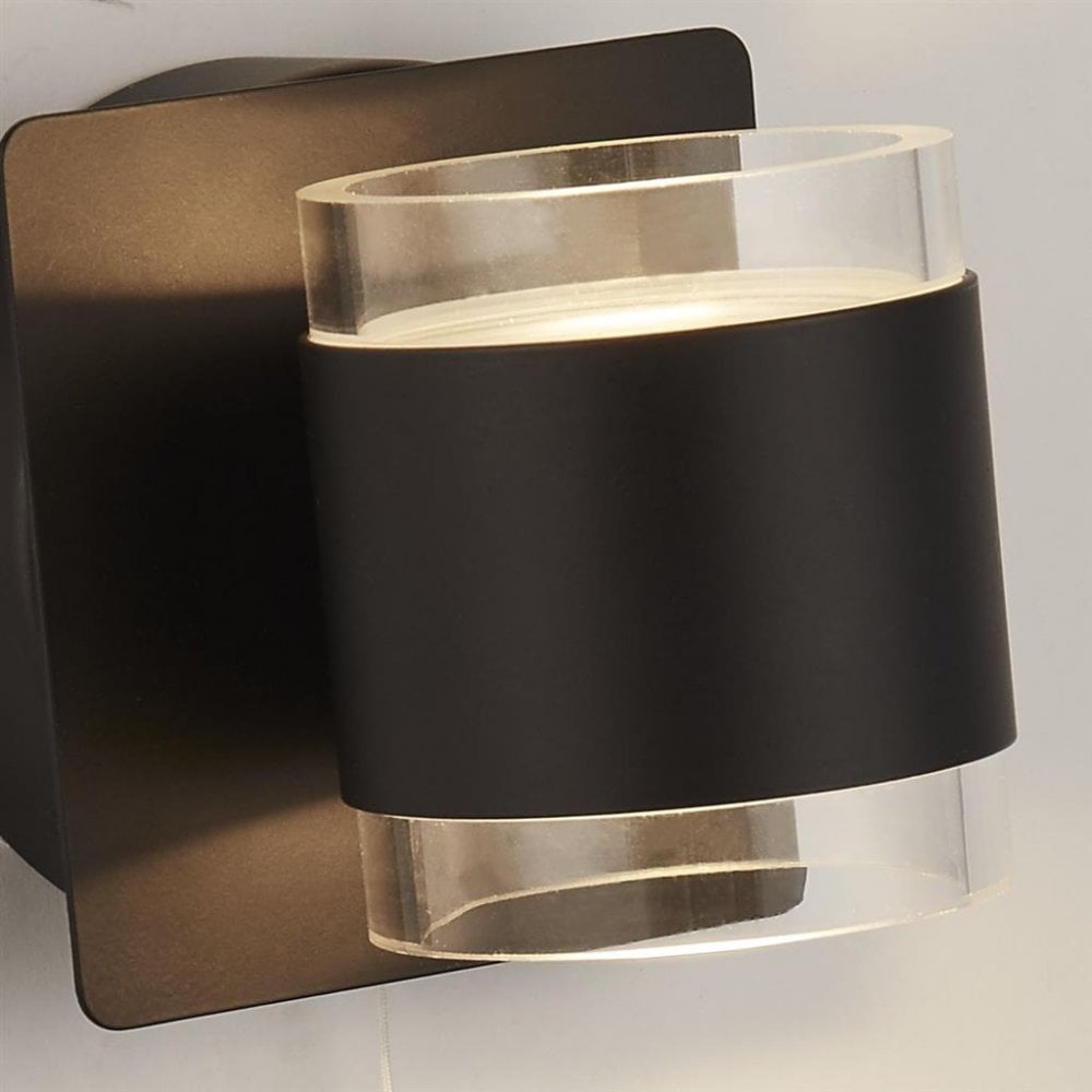 Searchlight Tatlock 2 Light Wall Light - Black & Clear Acrylic