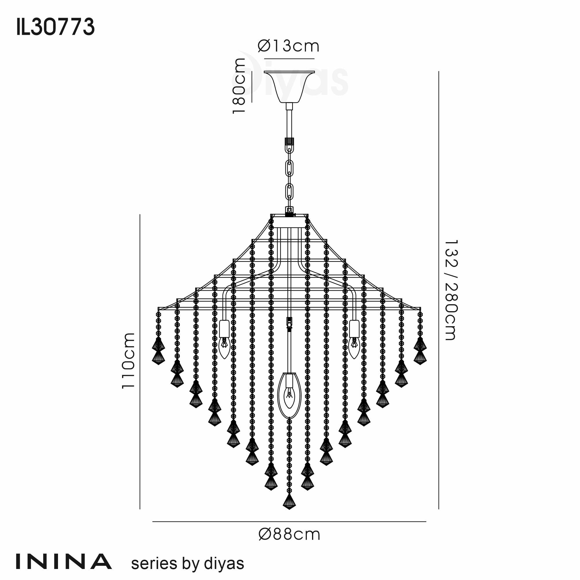 Diyas Inina 9 Light Pendant - Polished Chrome & Crystal