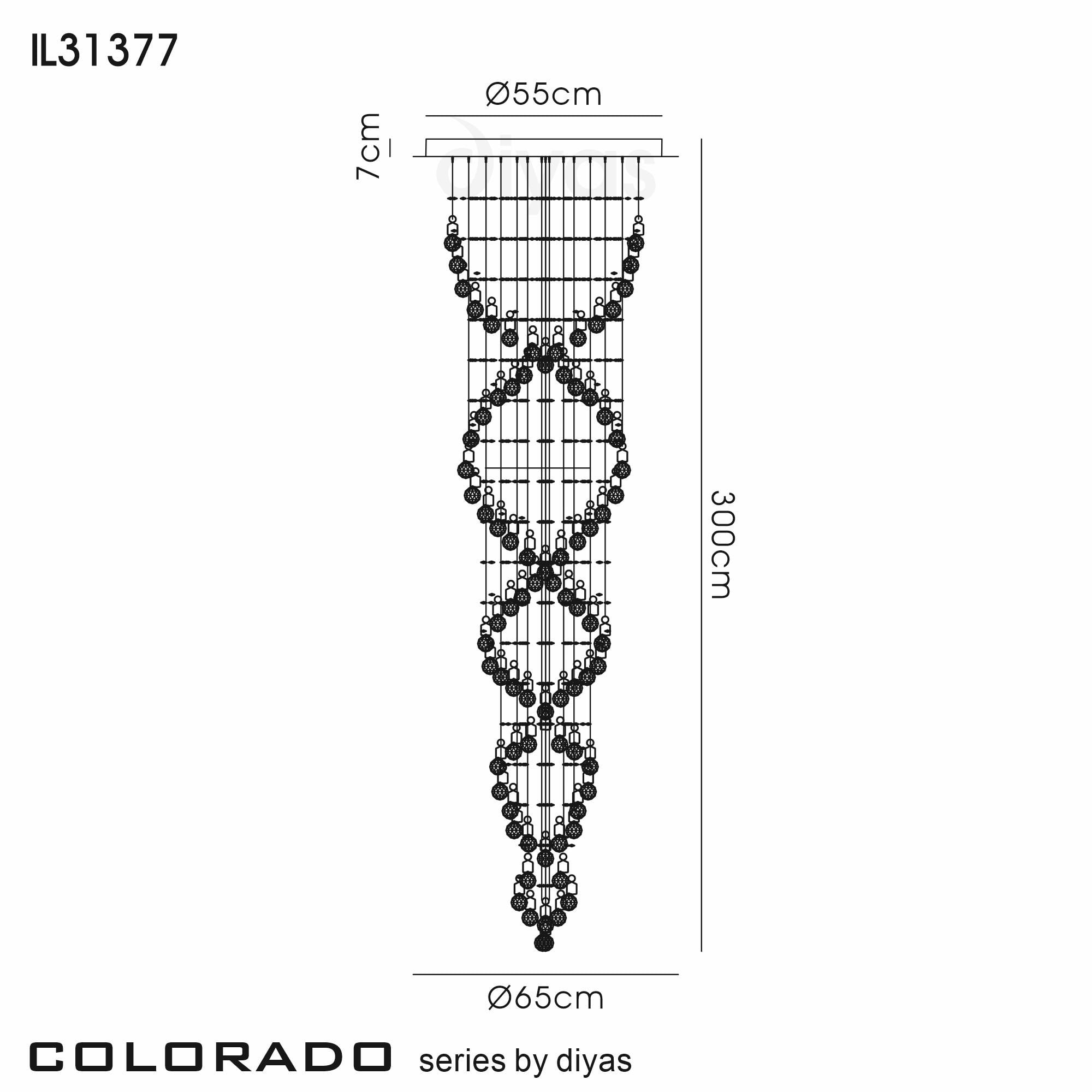 Diyas Colorado Tall 9 Light Corkscrew Pendant - Polished Chrome & Crystal