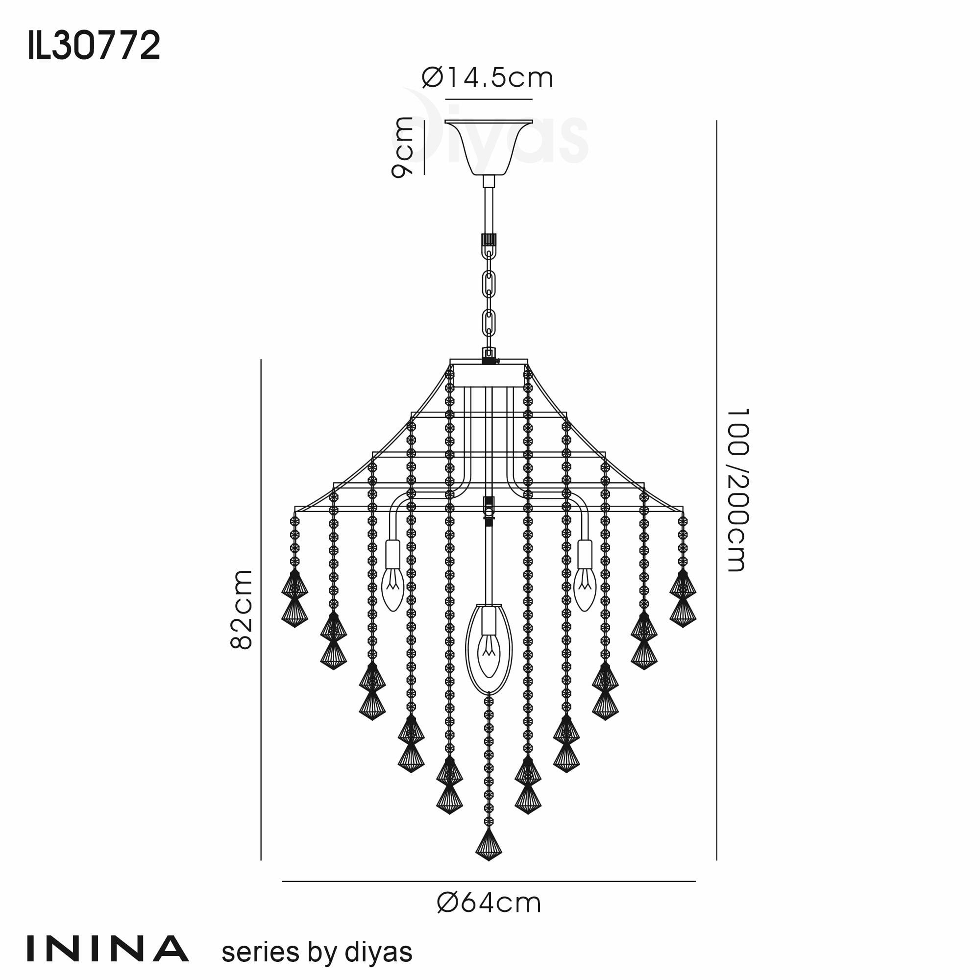 Diyas Inina 7 Light Pendant - Polished Chrome & Crystal