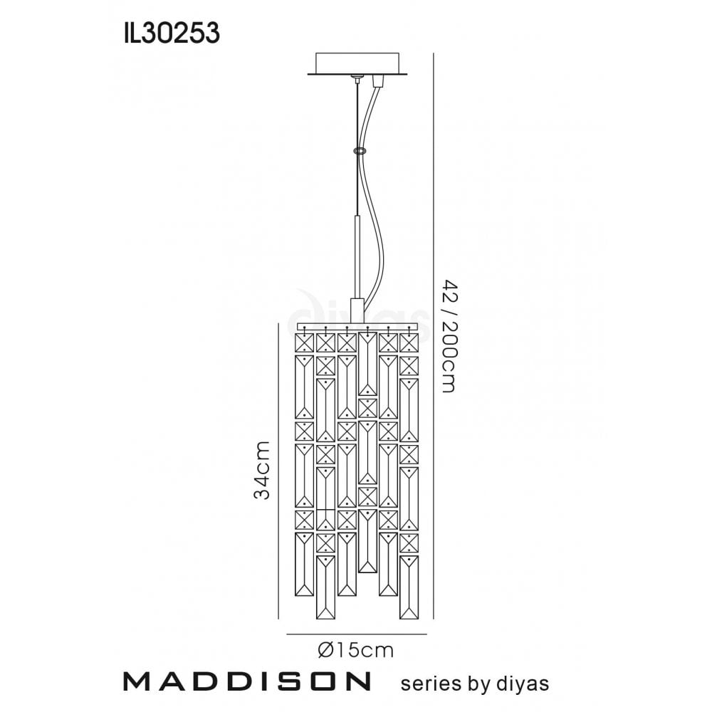 Diyas Maddison 2 Light Cylinder Pendant - Polished Chrome & Crystal