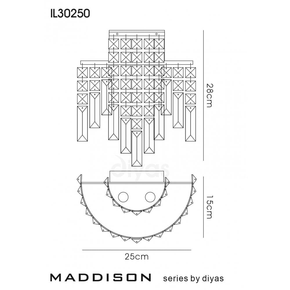 Diyas Maddison 2 Light Wall Light - Polished Chrome & Crystal
