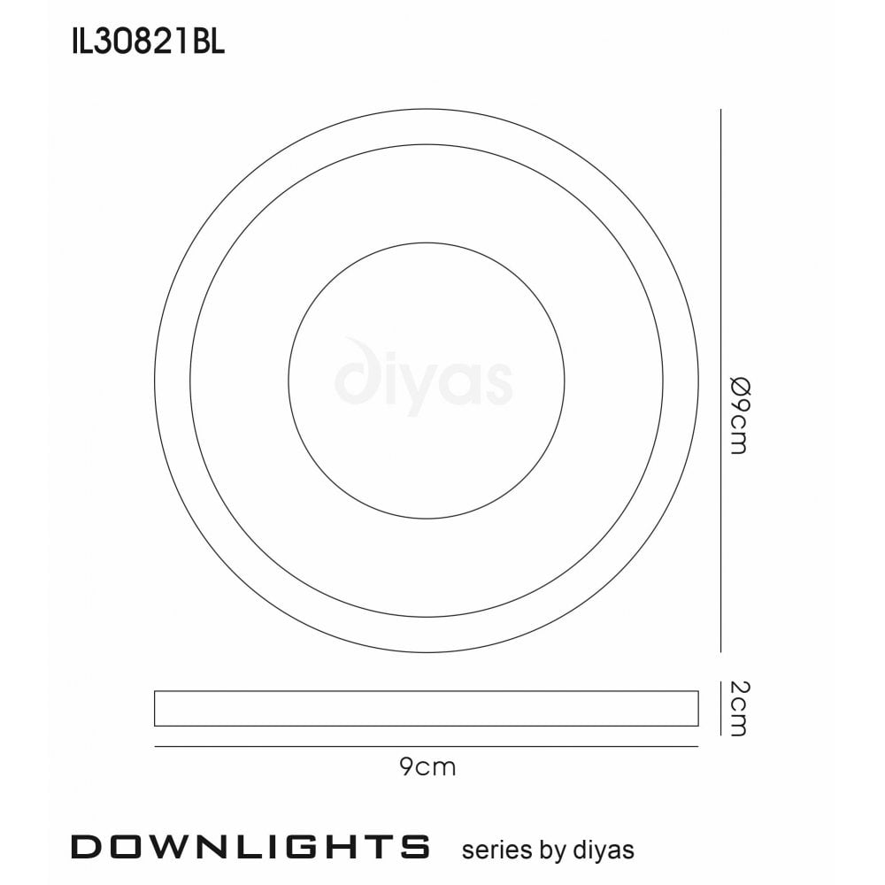 Diyas IL30821BL Crystal Downlight Deep Round Rim Only Black,IL30800 Required To Complete The Item