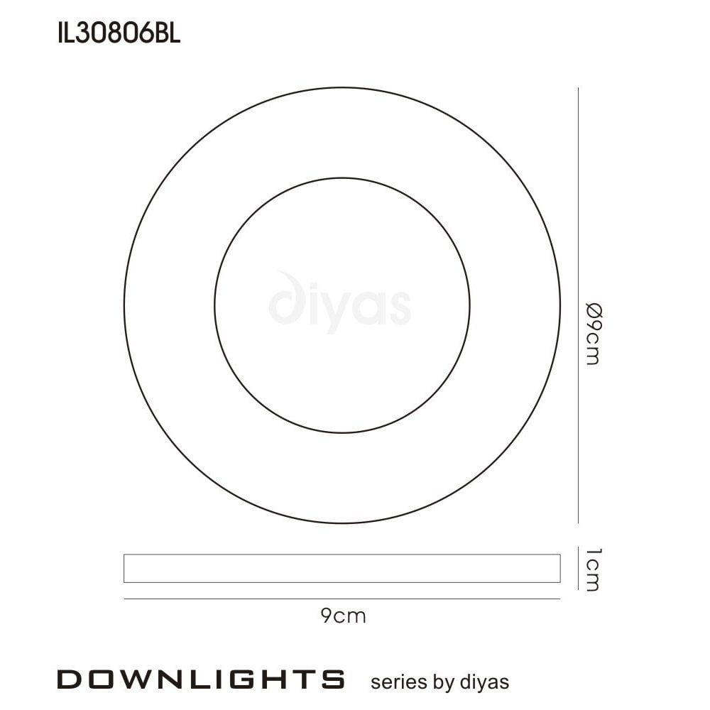 Diyas IL30806BL Crystal Downlight Shallow Round Rim Only Black,IL30800 Required To Complete The Item