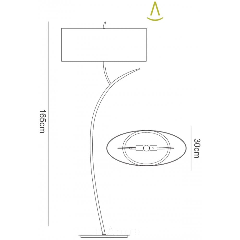 Mantra Eve 2 Light Floor Lamp in Polished Chrome with Black Oval Shade