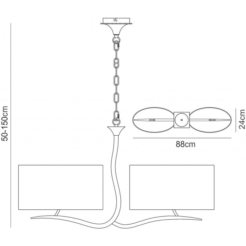 Mantra Eve 2 Arm 4 Light Pendant in Polished Chrome with Black Oval Shades