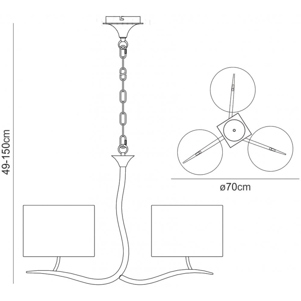 Mantra Eve 3 Arm 3 Light Pendant in Anthracite with White Round Shades