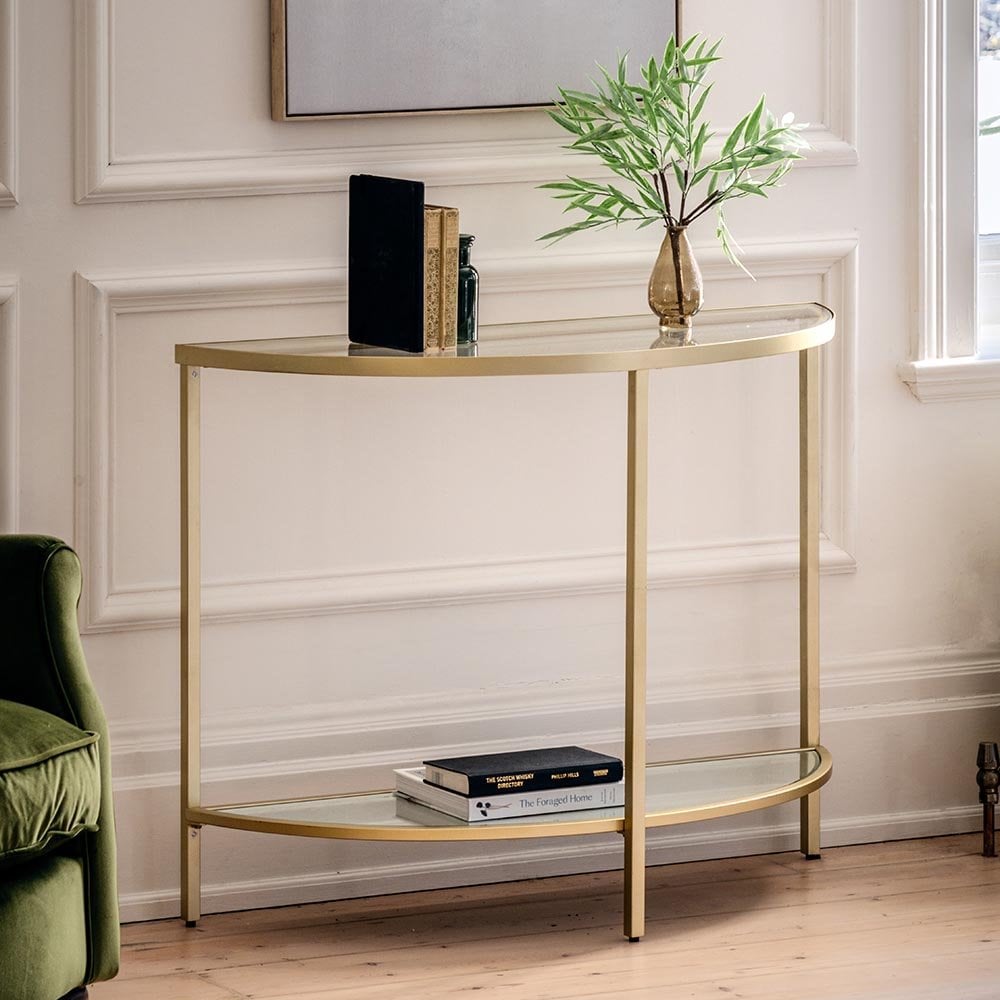 Mura Murray Half Moon Console Table - Champagne Gold