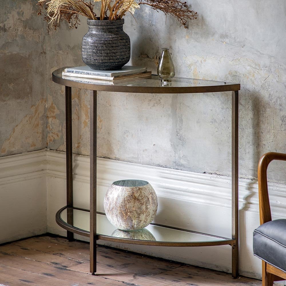 Mura Murray Half Moon Console Table - Aged Gold Leaf