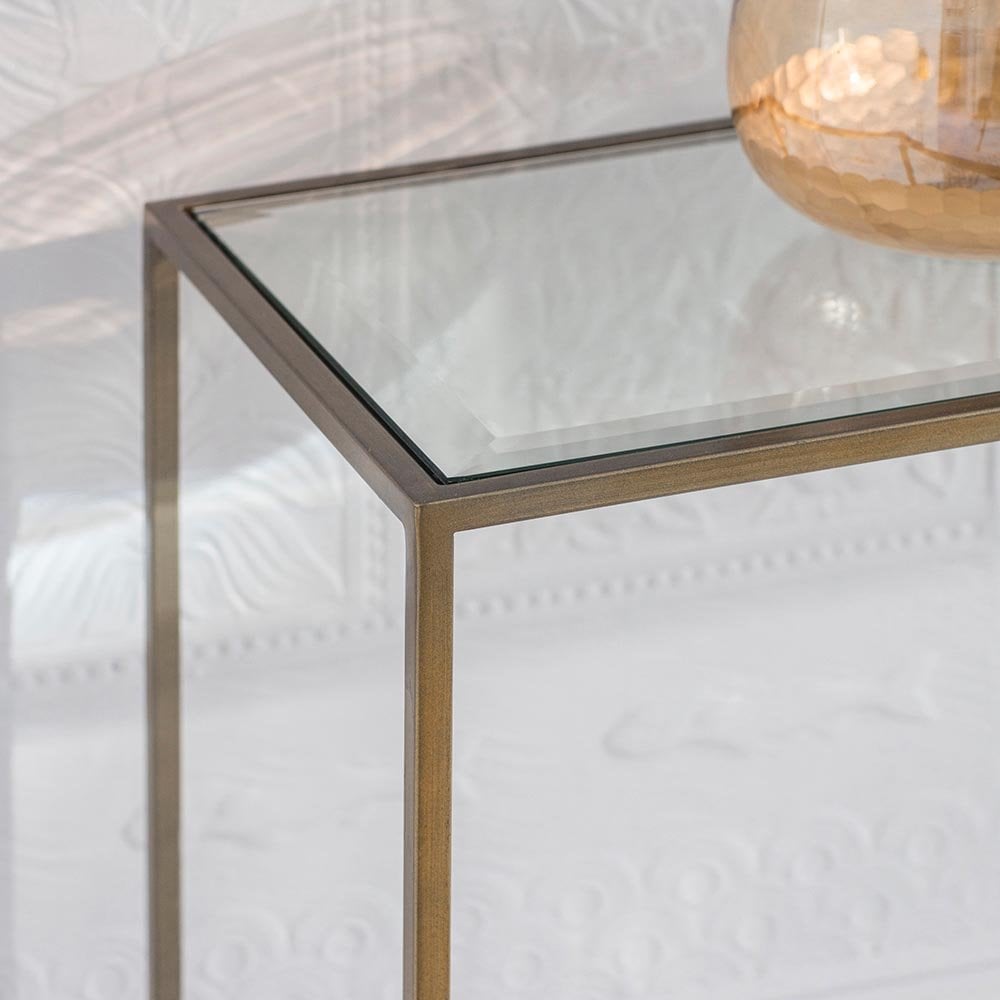 Mura Adelaide Console Table - Antique Bronze Plate & Clear Glass