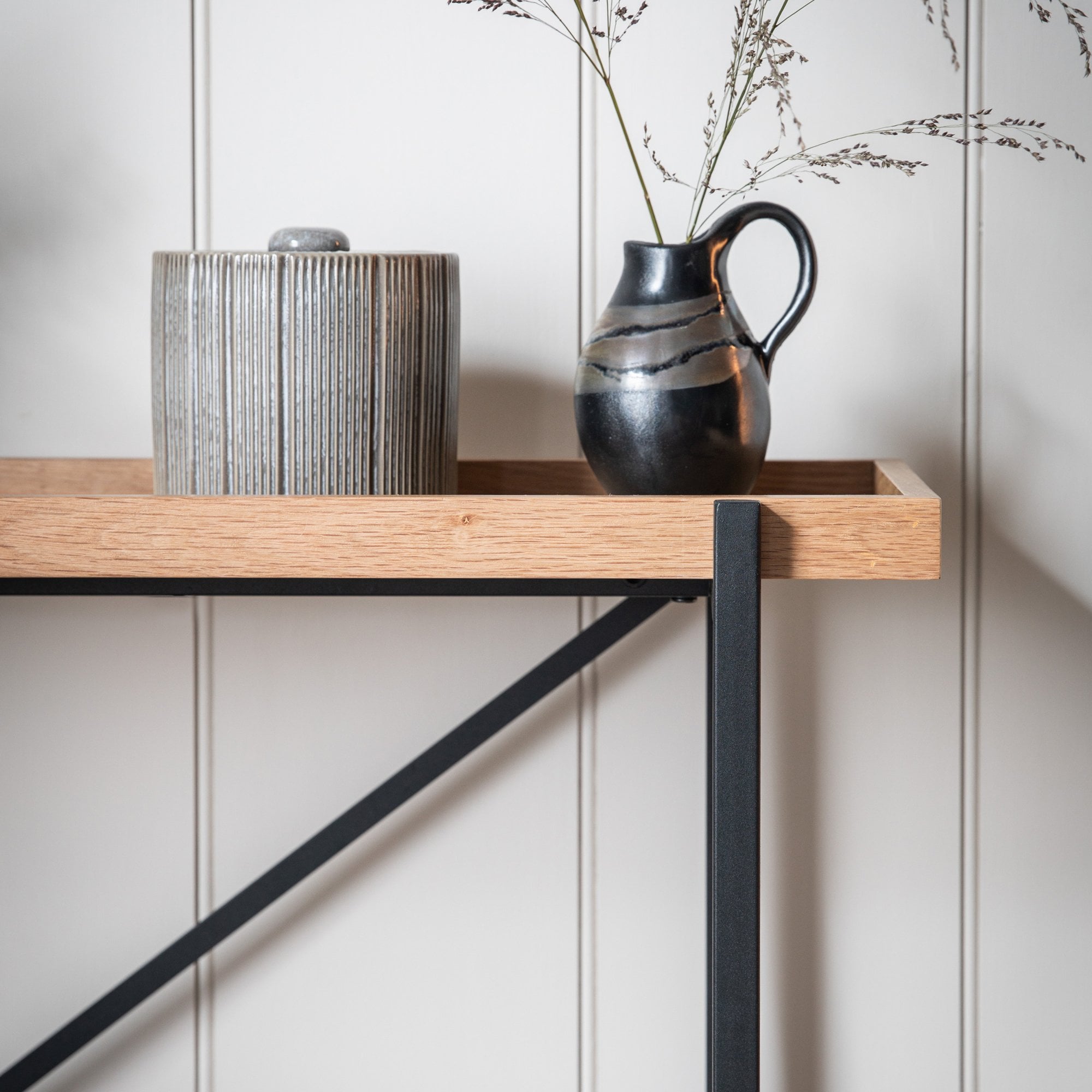 Mura Mounts Bay Console Table - Matt Black & Natural Oak Veneer