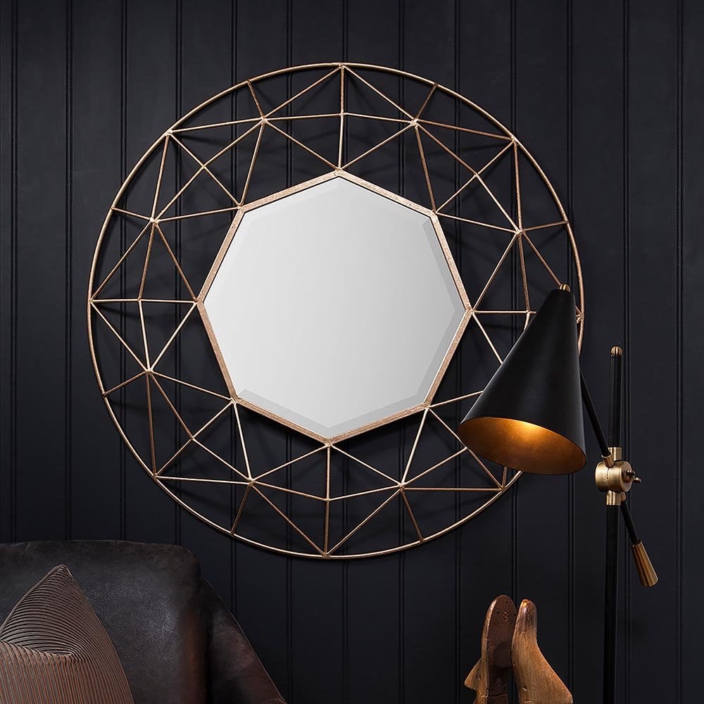 Mura Thomas Round Bevelled Wall Mirror - Aged Gold