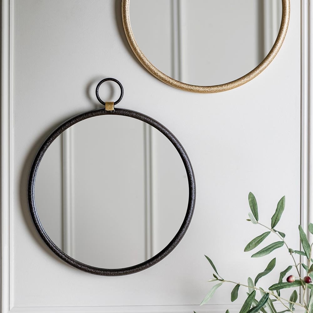 Mura Tonkin Medium Round Hanging Loop Wall Mirror - Matt Black