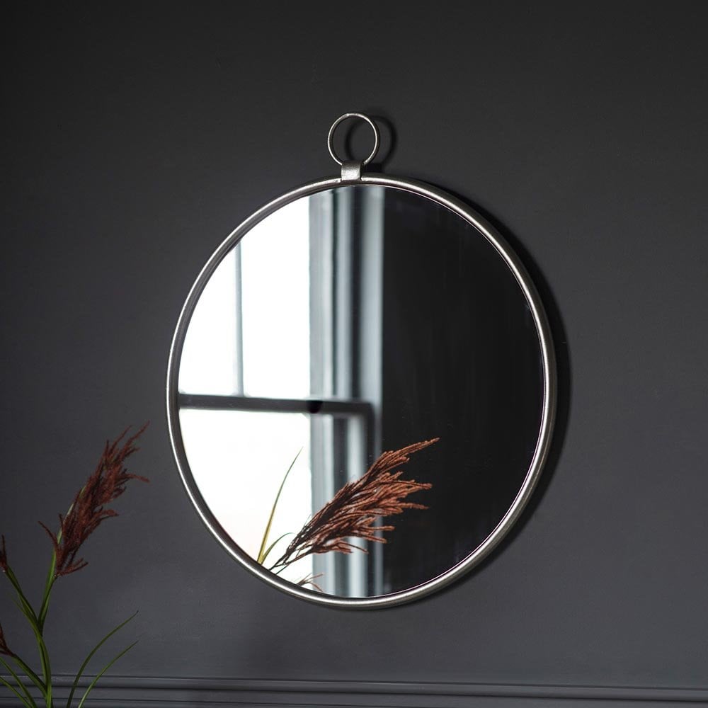Mura Tonkin Large Round Hanging Loop Wall Mirror - Satin Silver