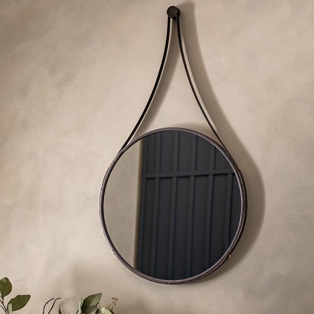 Mura Swan Large Round Hanging Wall Mirror - Aged Bronze