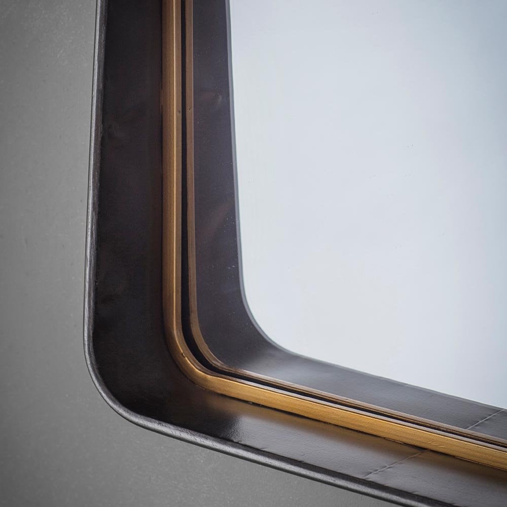 Mura Langley Tapered Frame Rectangle Wall Mirror - Matt Black & Aged Gold Paint