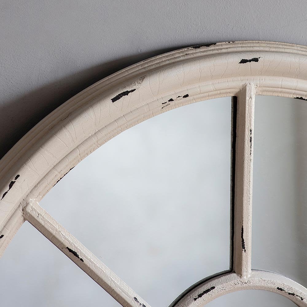 Mura Ellesmere Arch Window Wall Mirror - Distressed White Wood