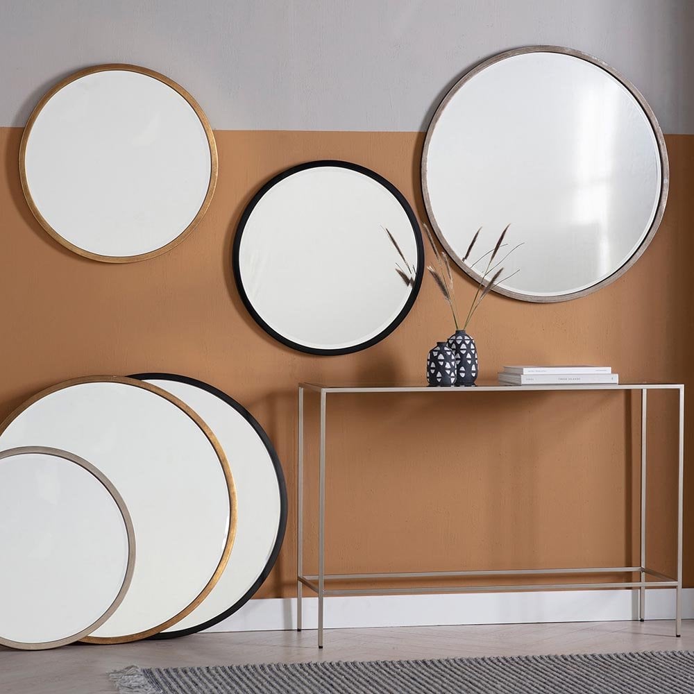 Mura Oxford Medium Round Wall Mirror - Aged Black