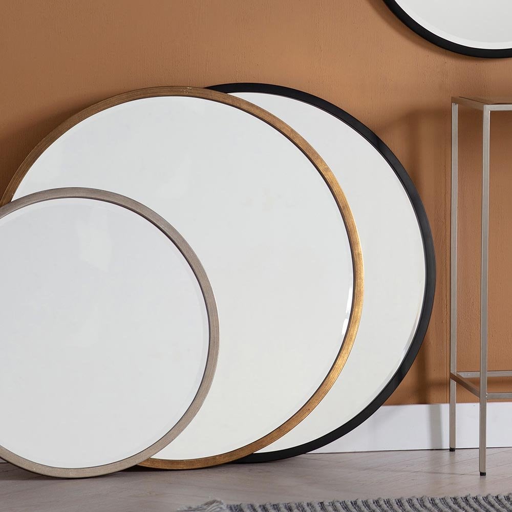 Mura Oxford Large Round Wall Mirror - Aged Black