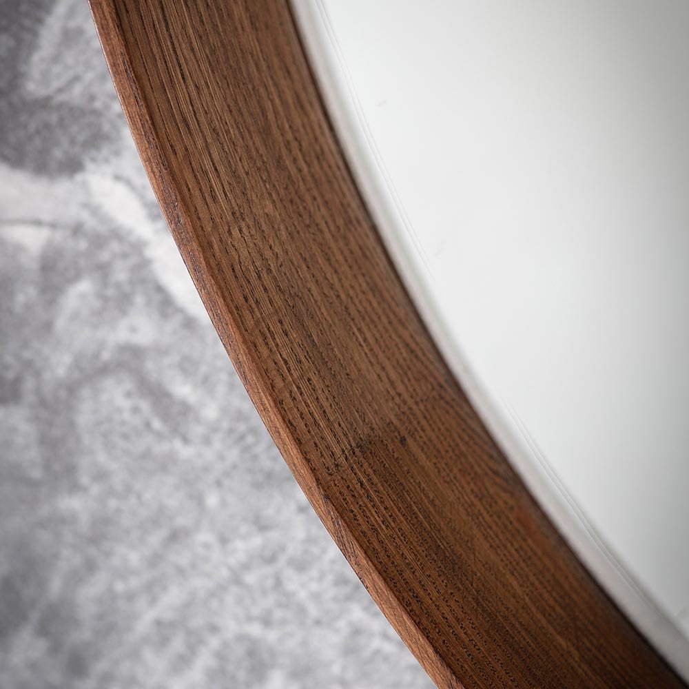 Mura Harold Large Round Wall Mirror - Walnut Stained Wood