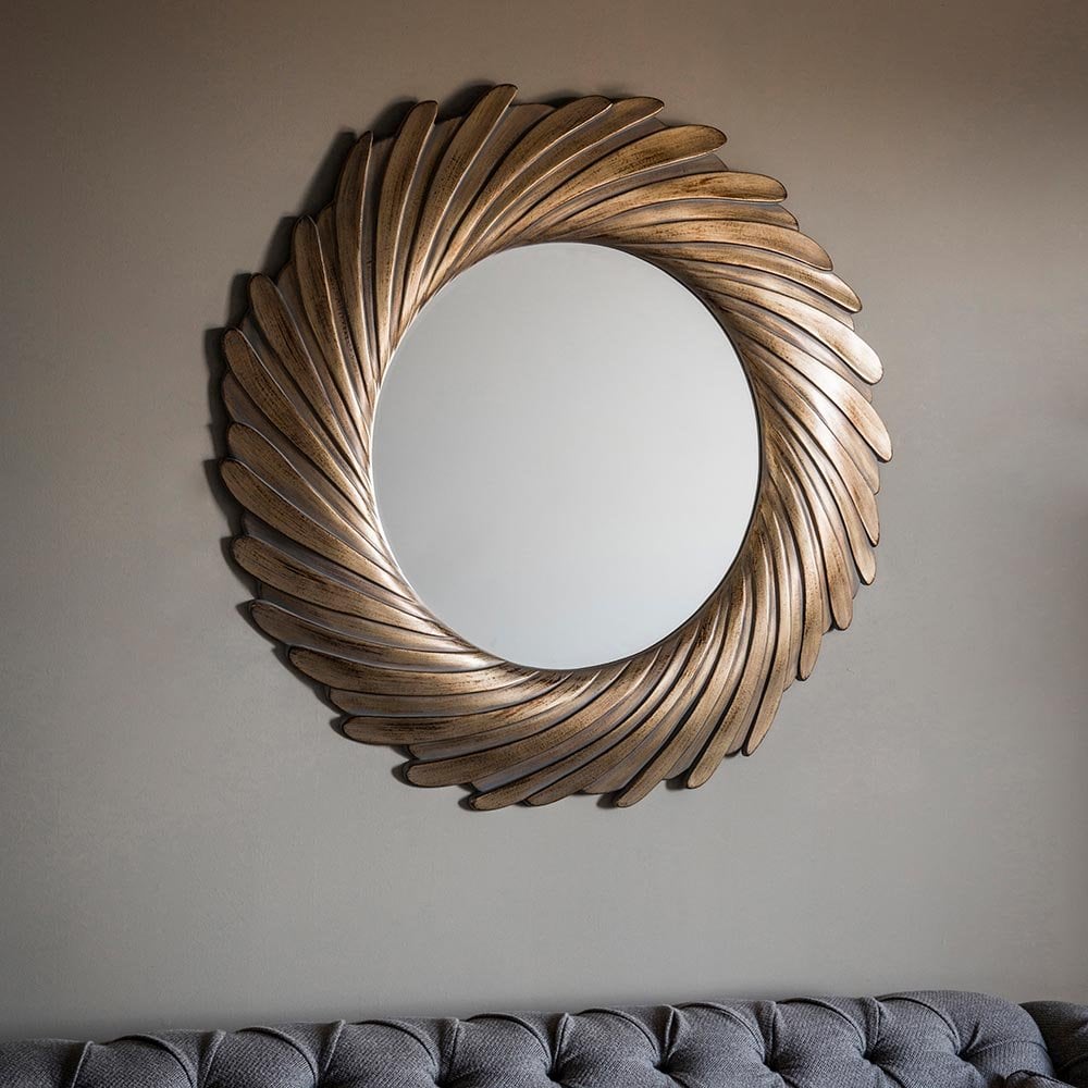 Mura Turbot Round Wall Mirror - Gold Verdigris