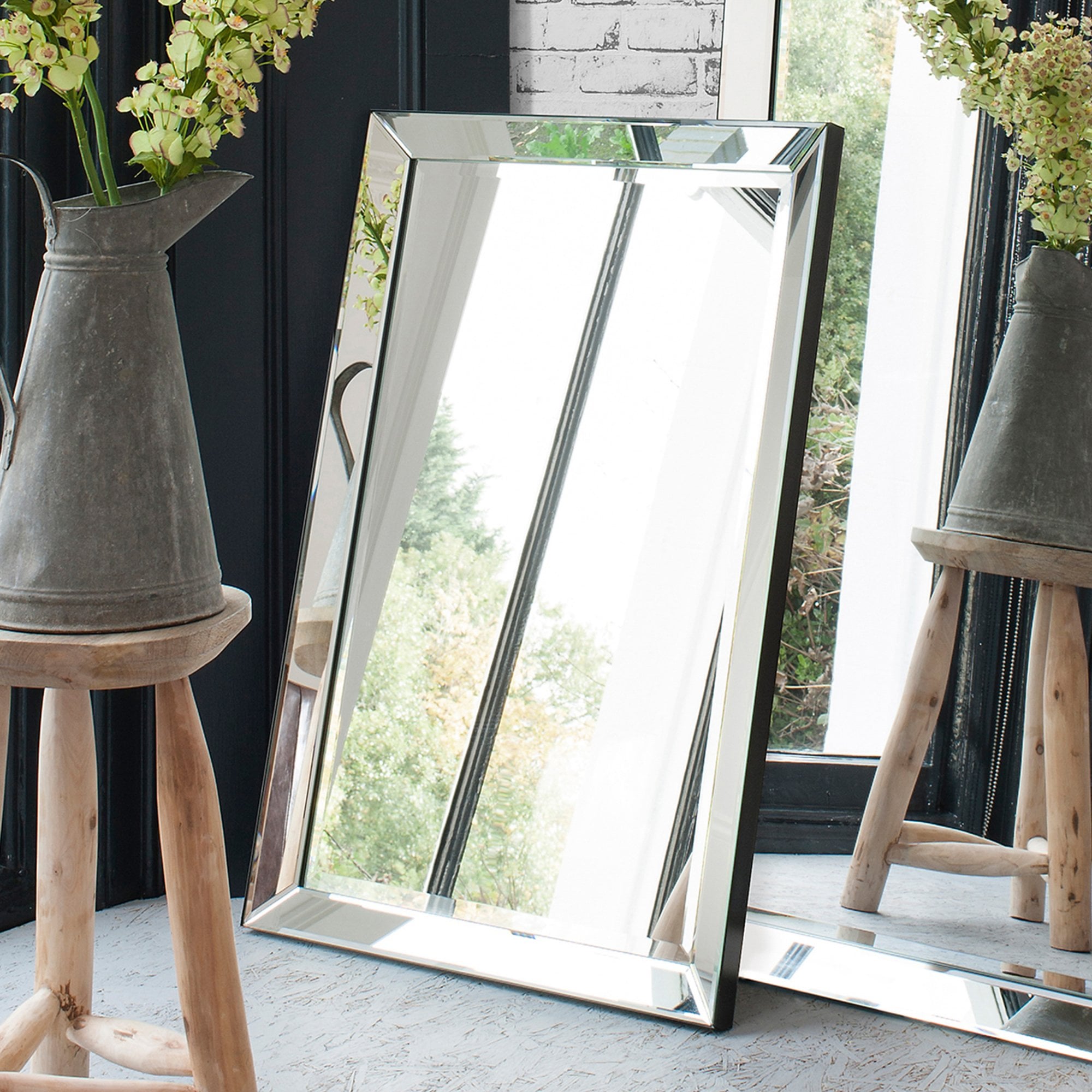 Mura Charlotte Medium Rectangle Wall Mirror - Brushed Silver