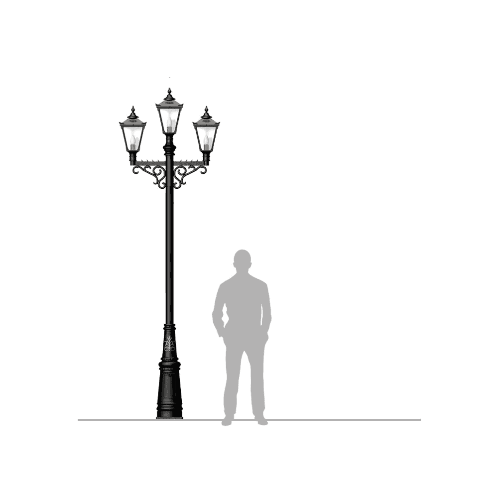 Harte Victorian Style Large 3.5m Triple Headed Lamp Post - Cast Iron
