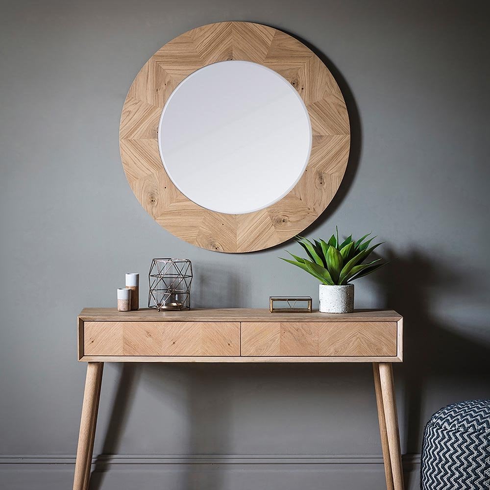 Mura Wickham Chevron Round Wall Mirror - Natural Oak