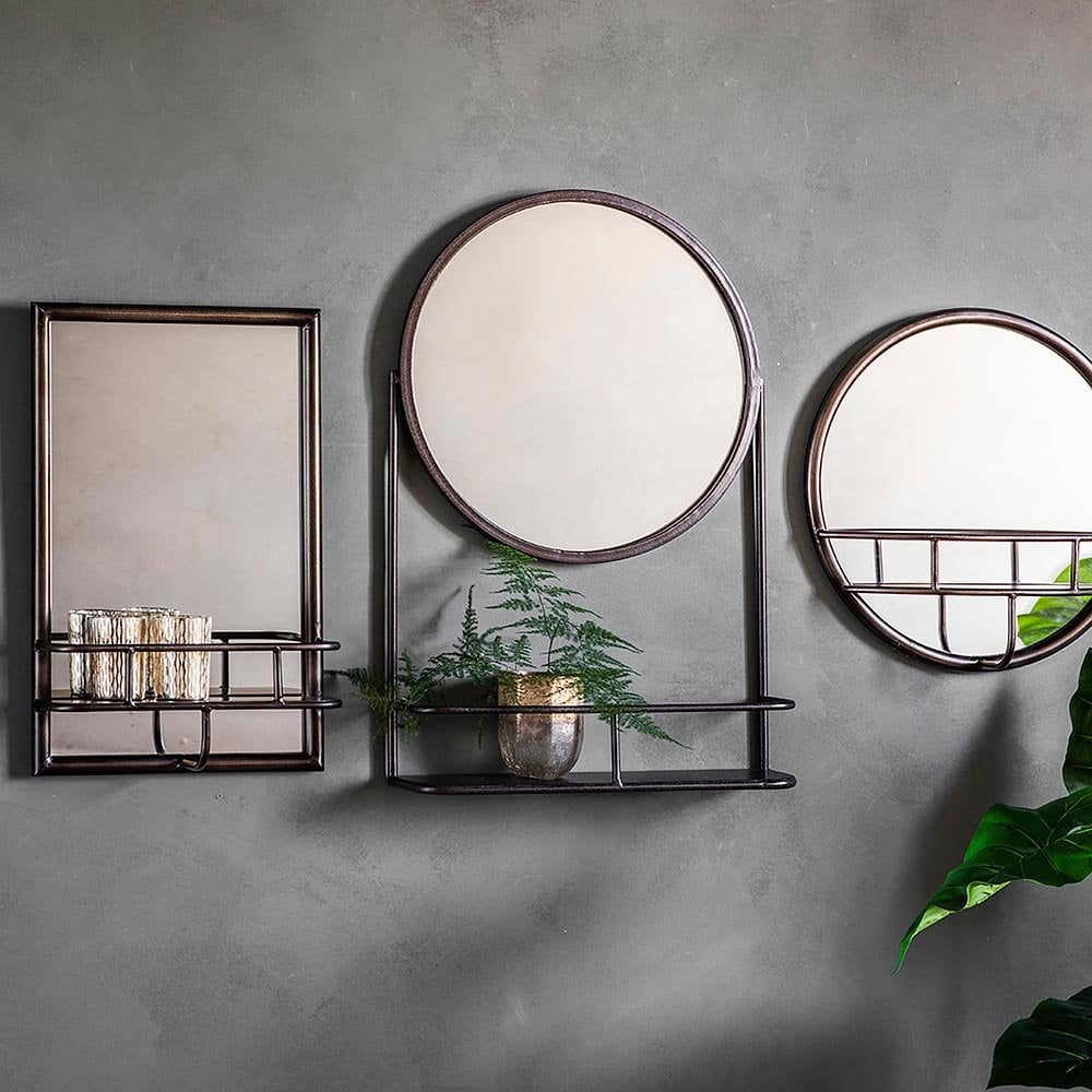 Mura Tank Rectangle Wall Mirror With Shelf - Rustic Bronze