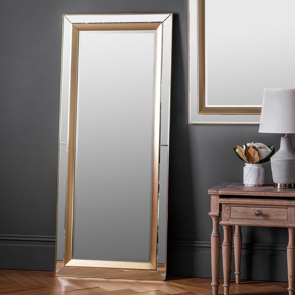 Mura Wharf Bevelled Edge Full Length Leaner Mirror - Brushed Gold