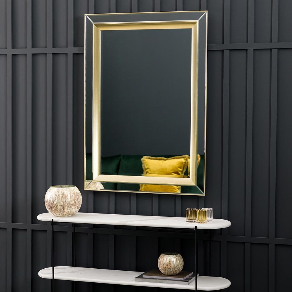 Mura Wharf Bevelled Edge Medium Rectangle Wall Mirror - Brushed Gold