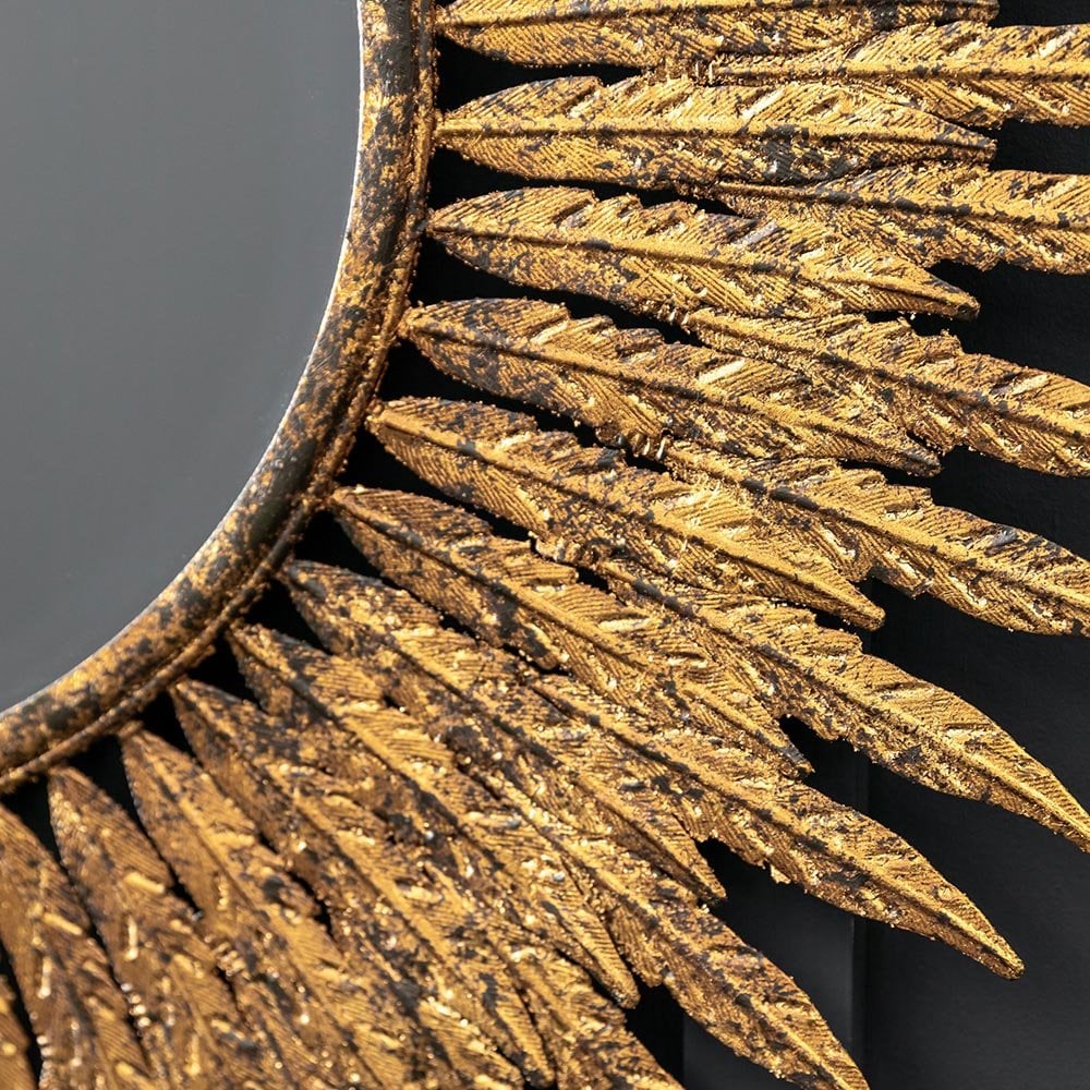 Mura Swanston Feathered Frame Round Wall Mirror - Aged Gold