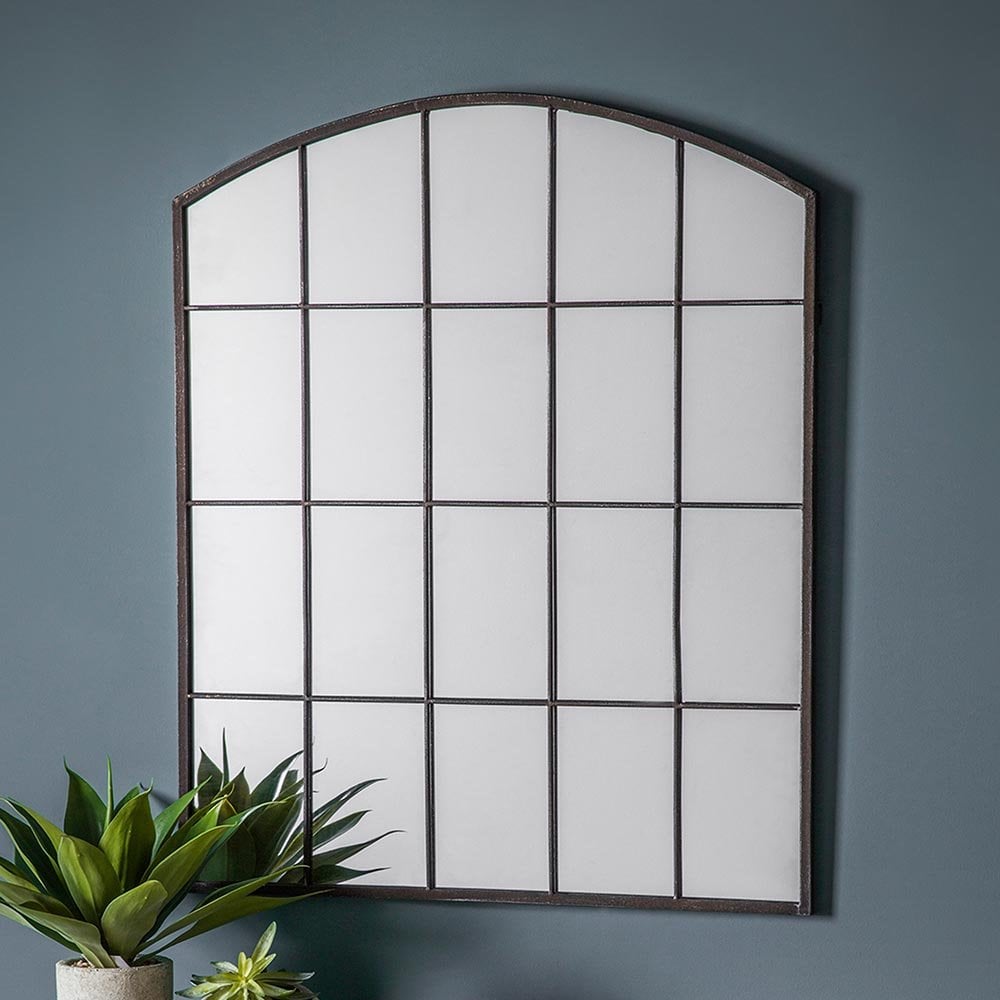 Mura York Arched Window Wall Mirror - Black Rustic