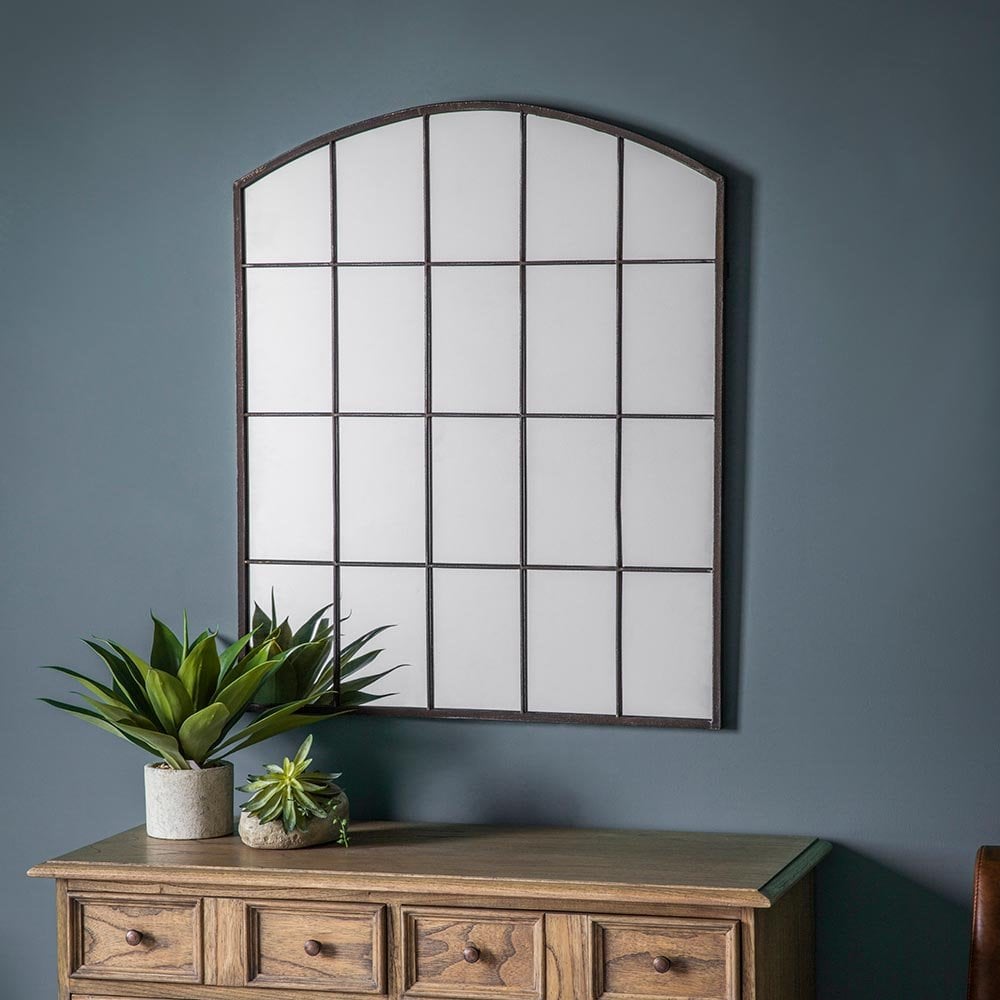 Mura York Arched Window Wall Mirror - Black Rustic
