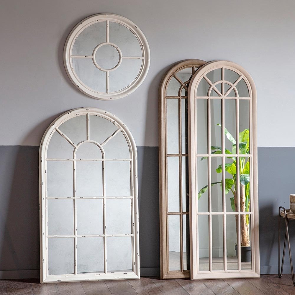 Mura Cleveland Round Window Wall Mirror - Distressed White