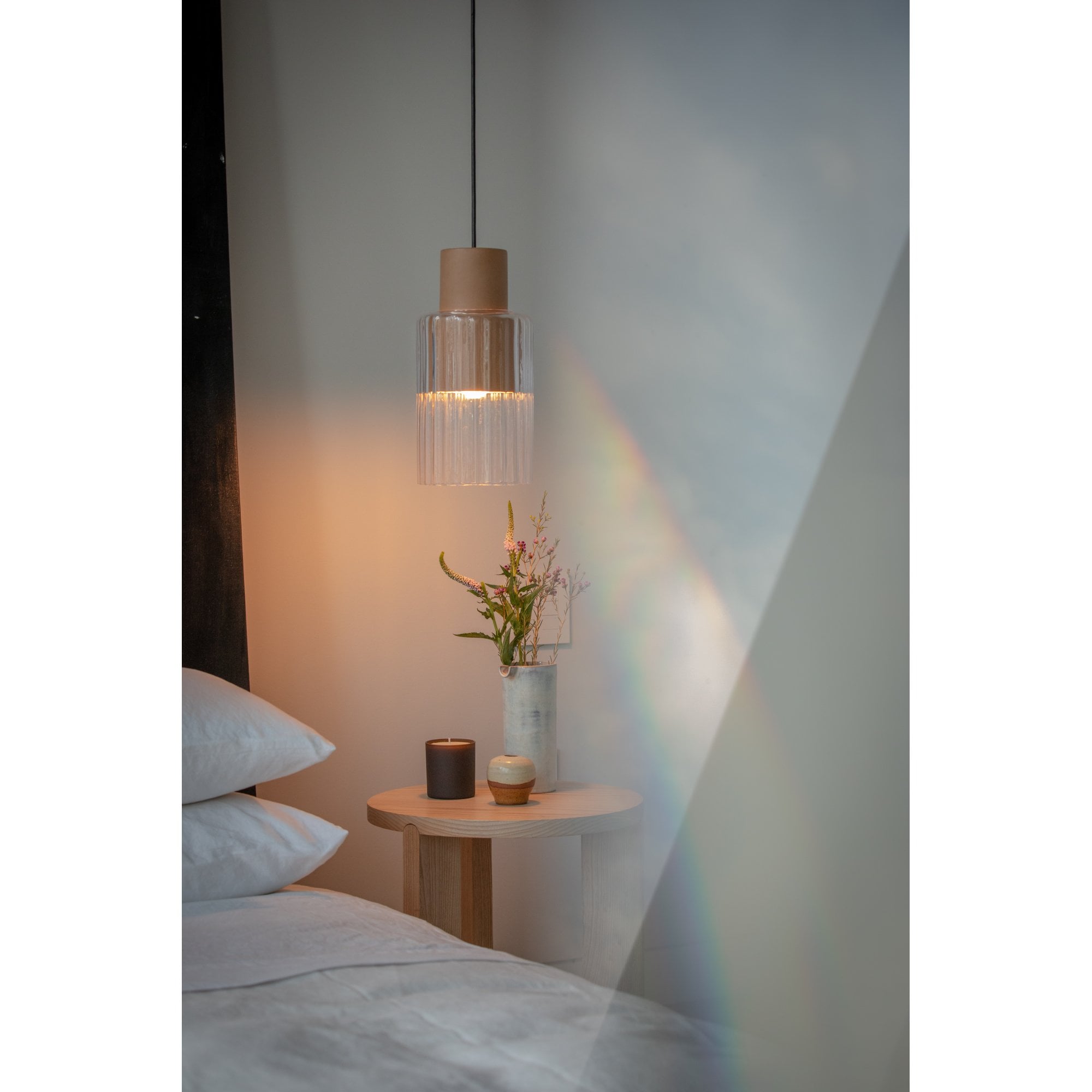 Graypants Barro Single Pendant - Natural Clay & Clear Glass