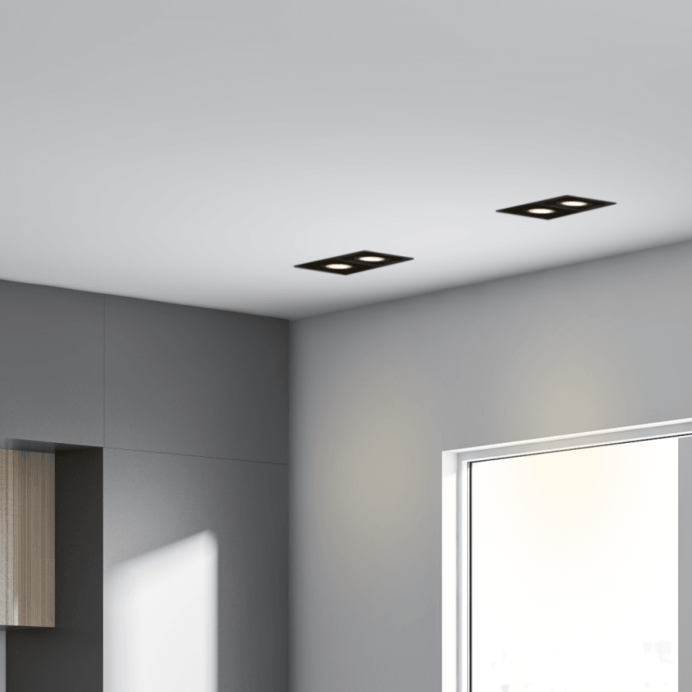 Context London Double Square Adjustable GU10 Downlight - Matt Black