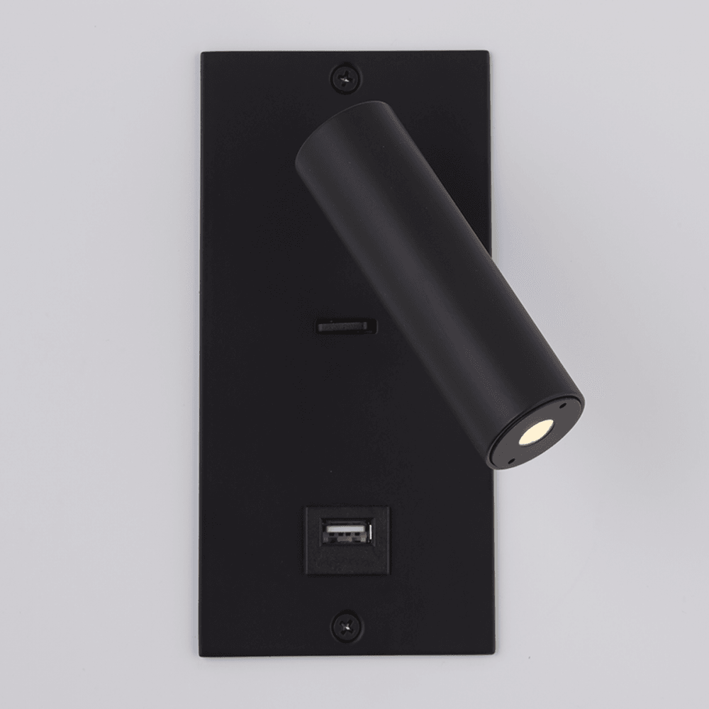 Context Frankfurt 1W Recessed LED Reading Light with USB - Matt Black