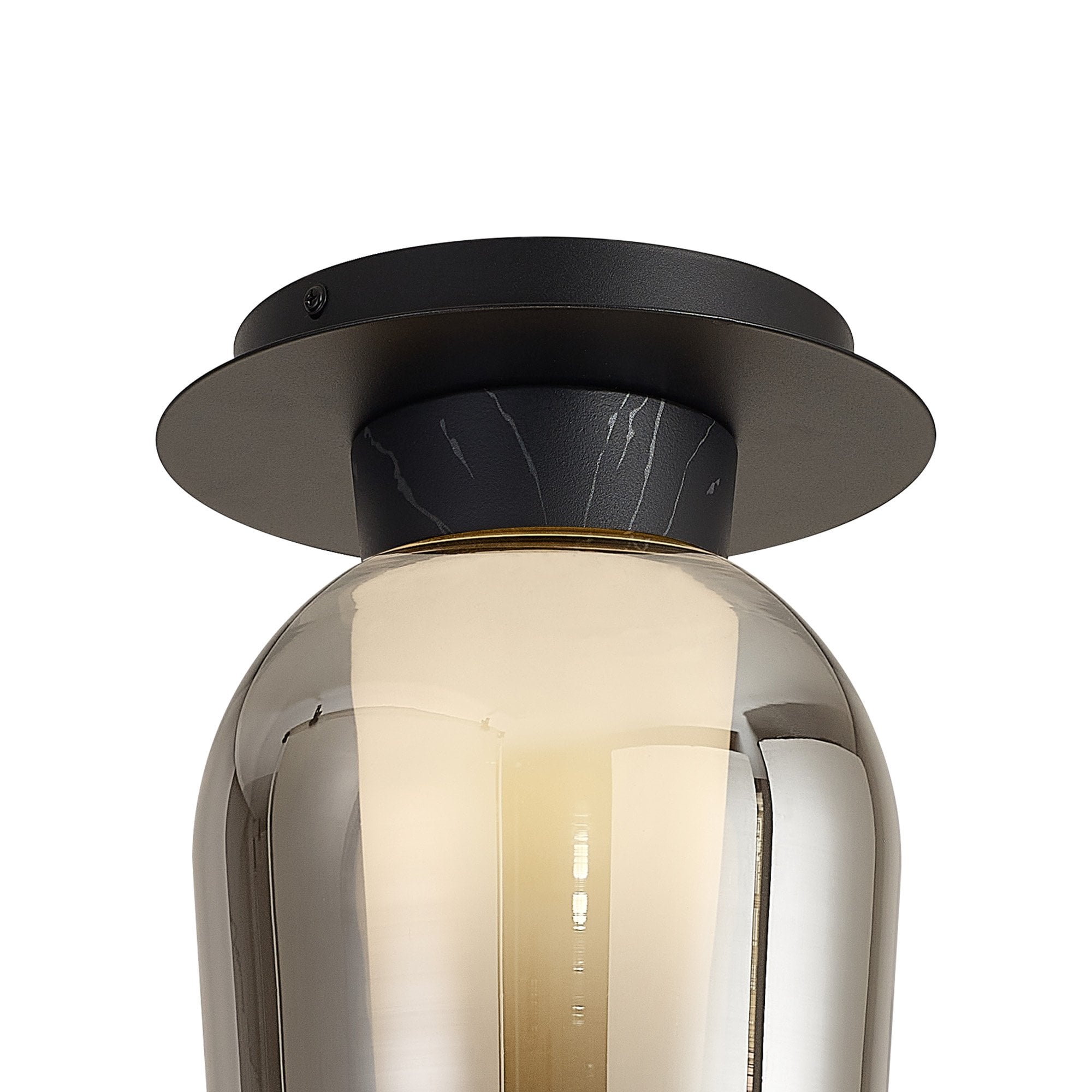 Mantra Nora 1 Light Semi-Flush Ceiling Light - Black, Black Marble & Chrome Glass With Frosted Inner