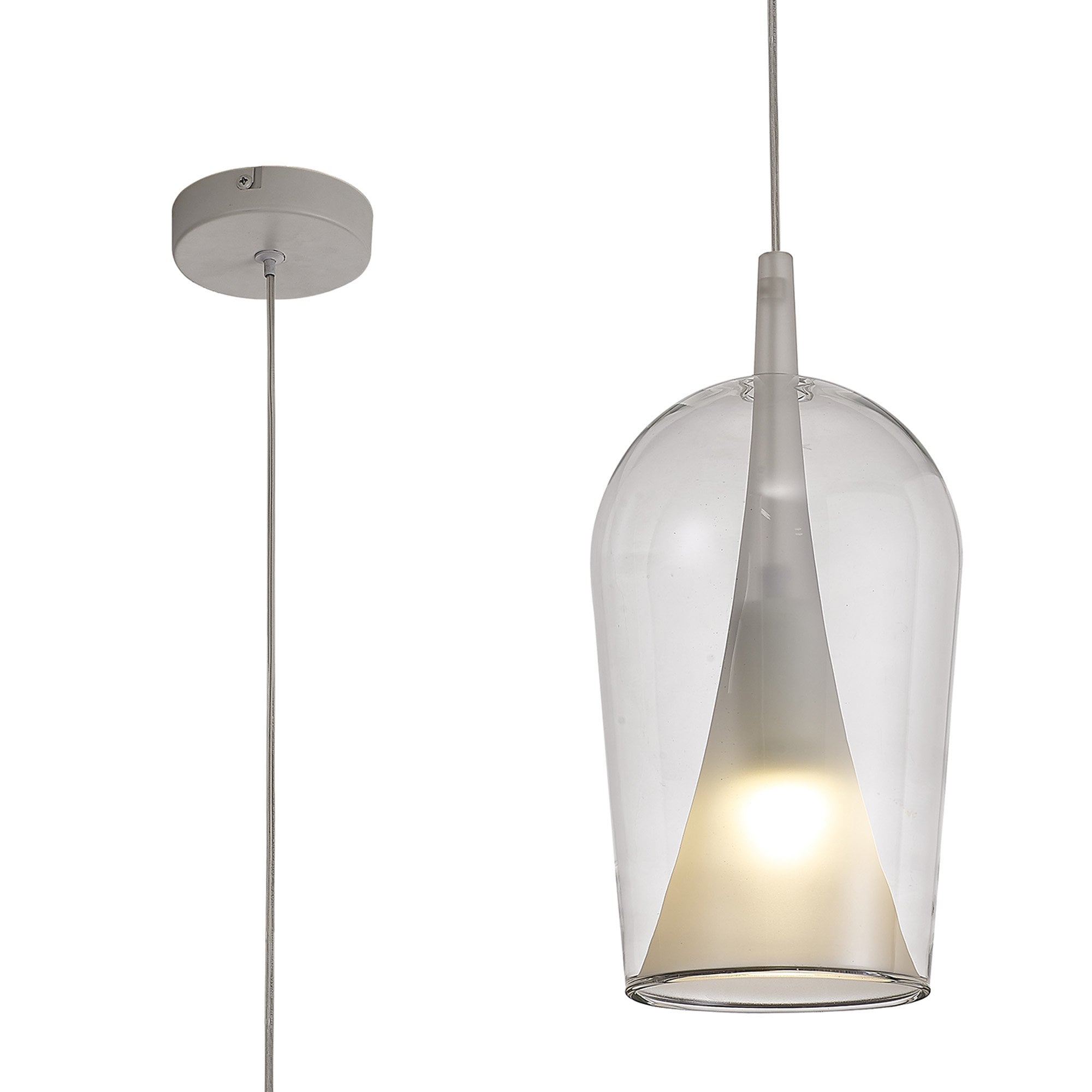 Mantra Elsa 1 Light Pendant - Champagne Glass Shade - Clear Glass With Frosted Inner Cone